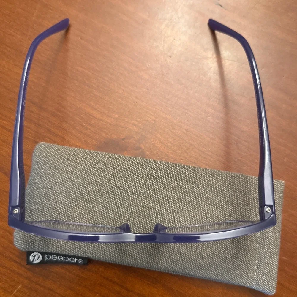 Peepers +1.25 reading glasses Foxy Mama blue glitter sparkle with case EUC